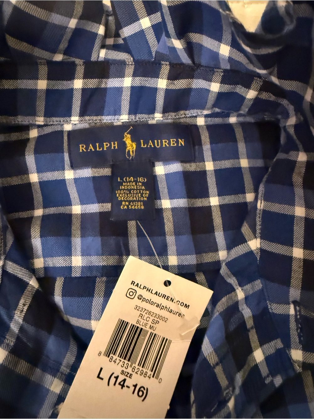 Ralph Lauren Upcycled Blue Plaid Button-Up Shirt. Woman’s XS/S - Picture 6 of 10